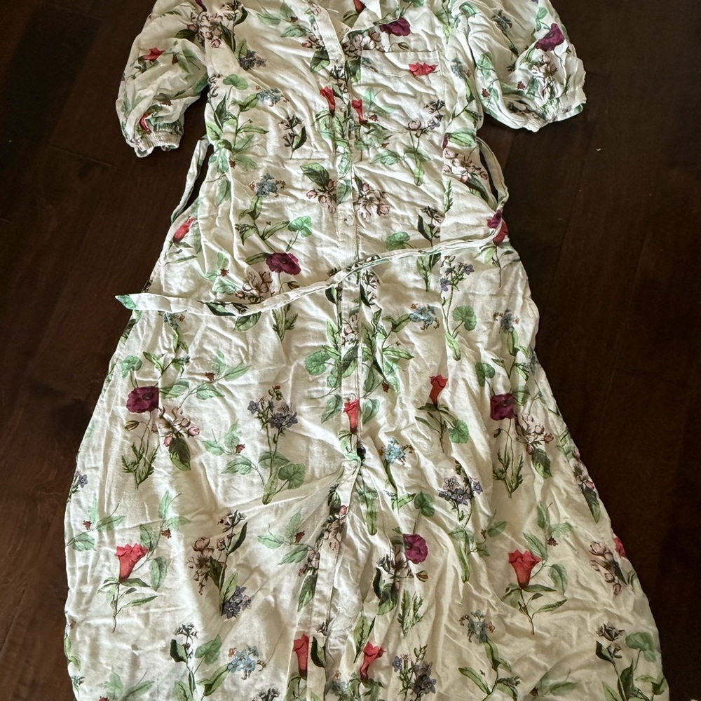 Anthropologie Maeve Mona Linen Button-front Cream Floral Maxi - Picture 5 of 5